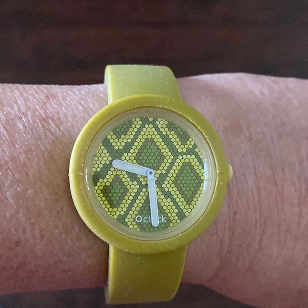 Ladies watch - Brand: O’clock. Color green/yellow- only warn once needs battery